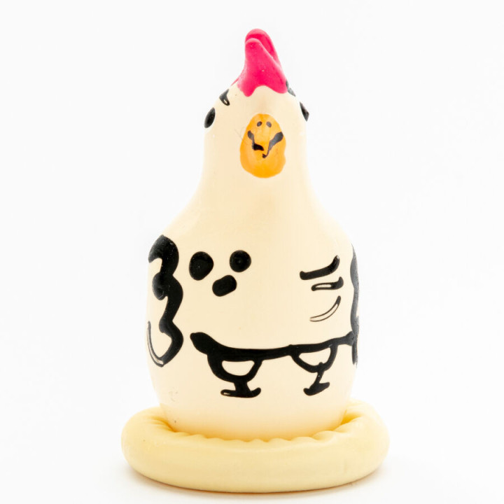 CONDOMERIE - PRÉSERVATIFS FANTAISIE PEINTS À LA MAIN COQ COCKY