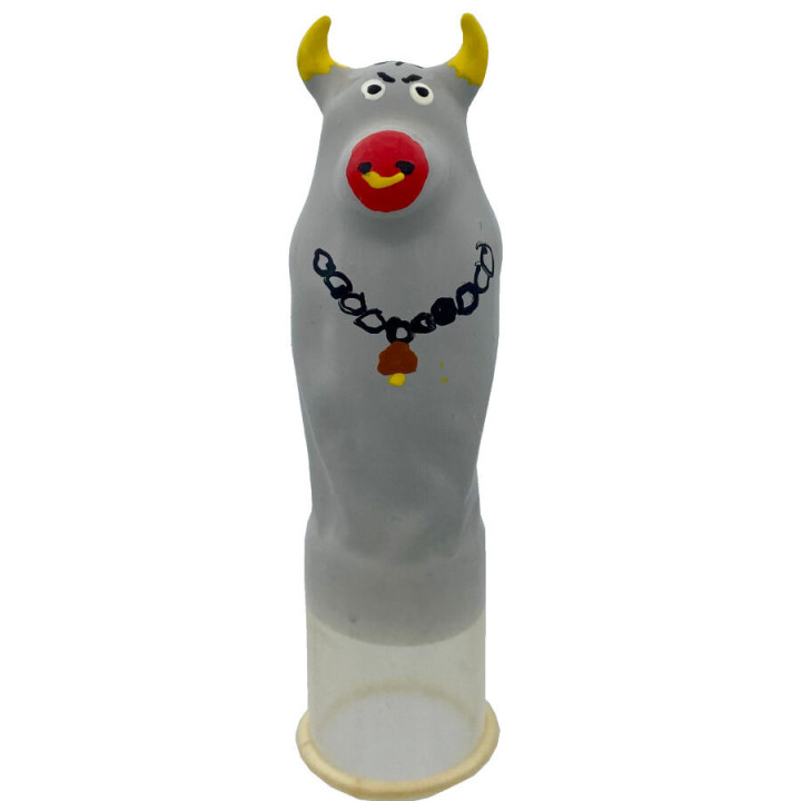 CONDOMERIE - PRÉSERVATIFS FANTAISIE PEINTS À LA MAIN TAUREAU GRIS MODÈLE XL