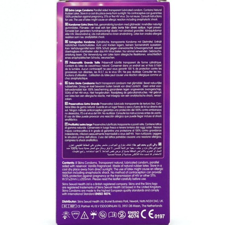 SKINS - PACK DE 8 PRÉSERVATIFS EXTRA LARGES PREMIUM